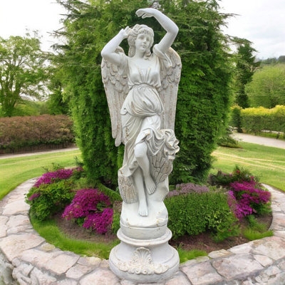 Angel Statue Extra Large Antique Grey Praying Hands Classical Weathered Stone
