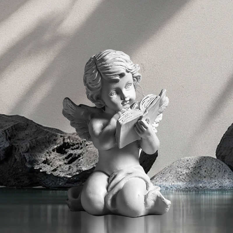 Angel Statue Reading Pose Shelf Sitter, Distressed Finish