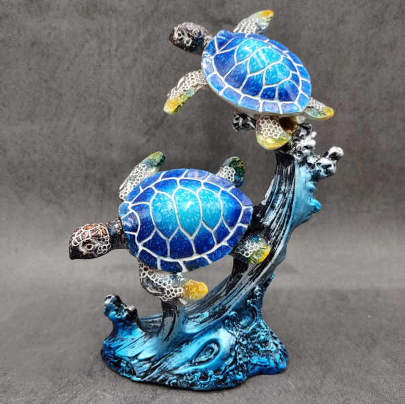 Animal Figurine Dual Turtle Design Integrated Coral Base Resin