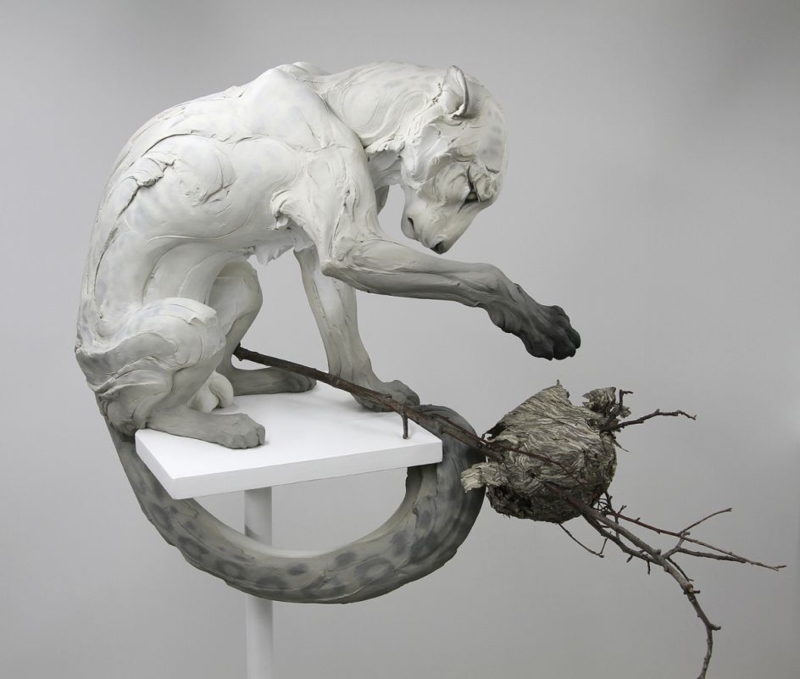 Animal Sculpture: Dripped Texture, Textured Charcoal Stag Sculpture
