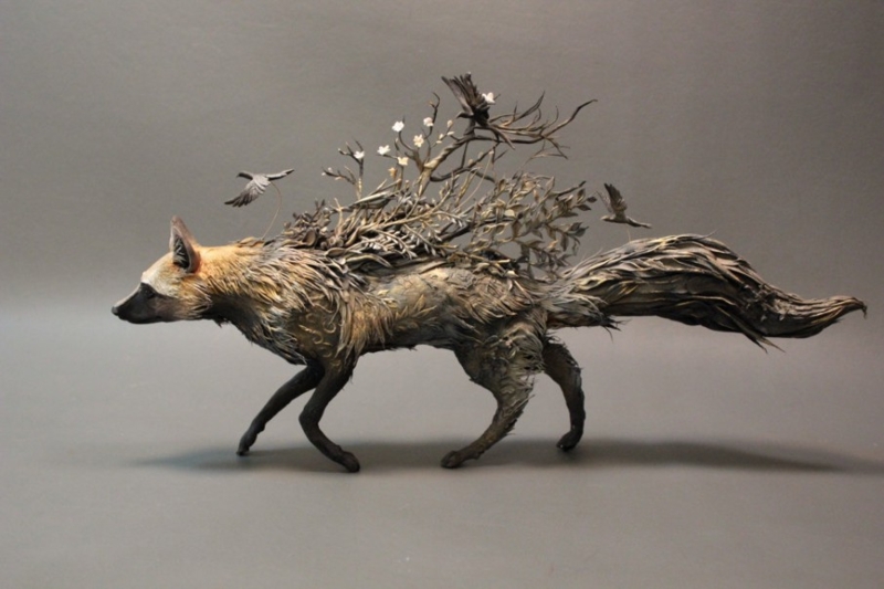 Animal Sculpture: Filigree Cutouts, Intricate Filigree Fox Statue
