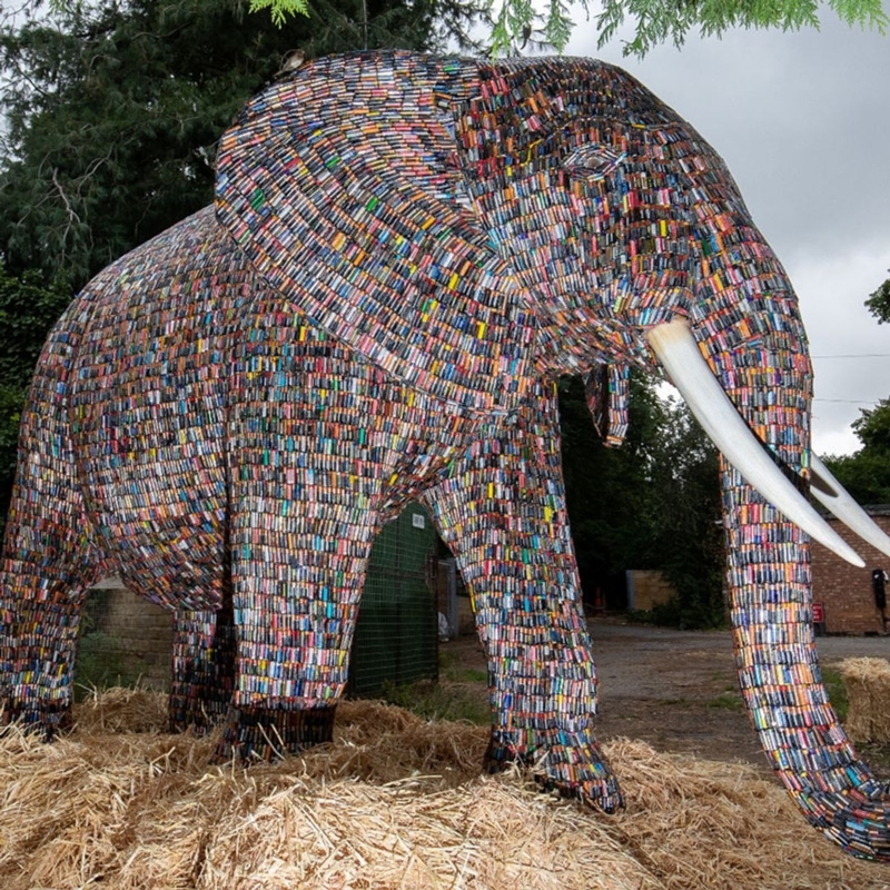 Animal Sculpture Recycled Battery Mosaic Eco Friendly Outdoor Art