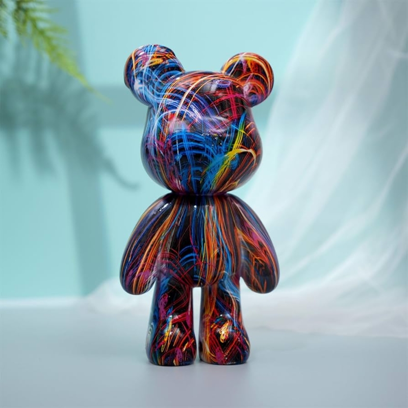 Animal Sculpture White Faceted Bear with Bowtie Detail Modern Decor