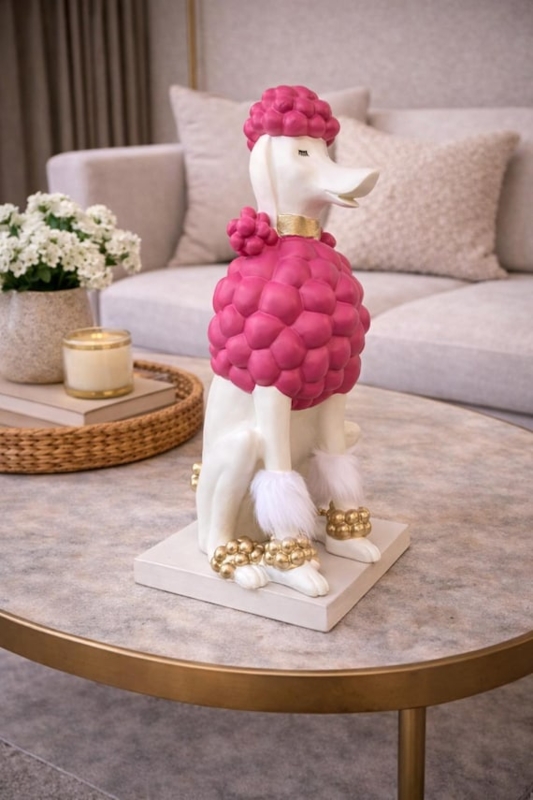 Animal Statue Poodle Fuchsia Pink Sculpted Texture Matte Finish