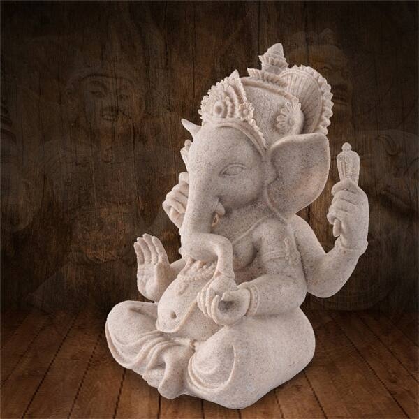 Antique Bronze Ganesha Statue, Elephant-Headed Deity with Verdigris