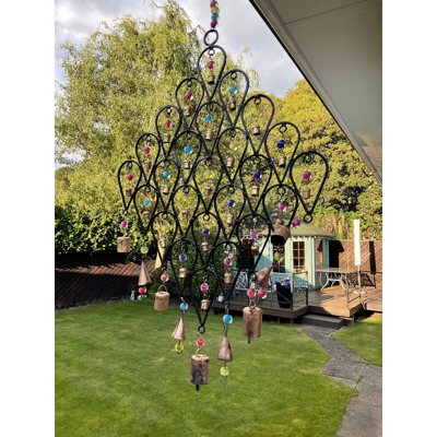 Antique Bronze Teardrop Wind Chime with Integrated Garden Bells