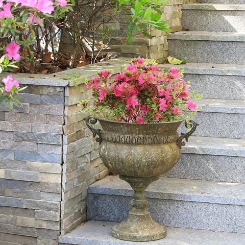 Antique Bronze Urn Planters, Fluted Pair for Patio