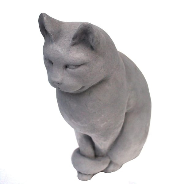 Antique Cat Garden Statue, Weathered Stone-like Finish, Sitting Pose.
