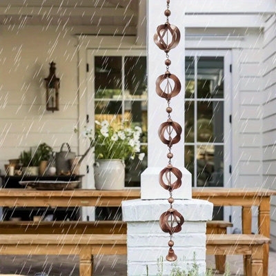 Antique Copper Lotus Rain Chain with Decorative Garden Wind Bell