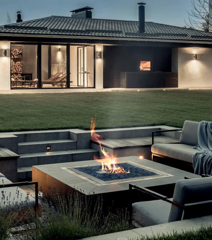 Architectural Square Fire Pit Sunken Lounge Design