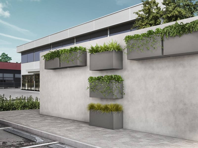 Architectural Wall Planters Black Trough Staggered Diagonal Layout