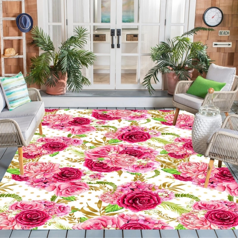 Area Rug Oversized Floral Botanical Pattern Outdoor Deck
