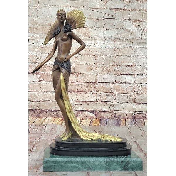 Art Nouveau Figurine Winged Bronze Gold Accents Tiered Base
