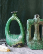 Artisan Ceramic Sculpture Multi Footed Emerald Green Dripped Glaze