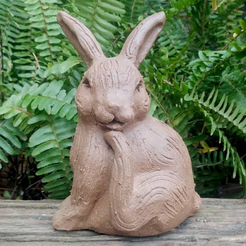 Artisan Clay Rabbit Sculpture Hand Carved Ceramic Garden Decor