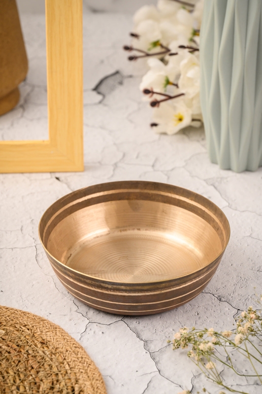 Artisan Metal Serving Bowl, Textured Exterior Polished Interior