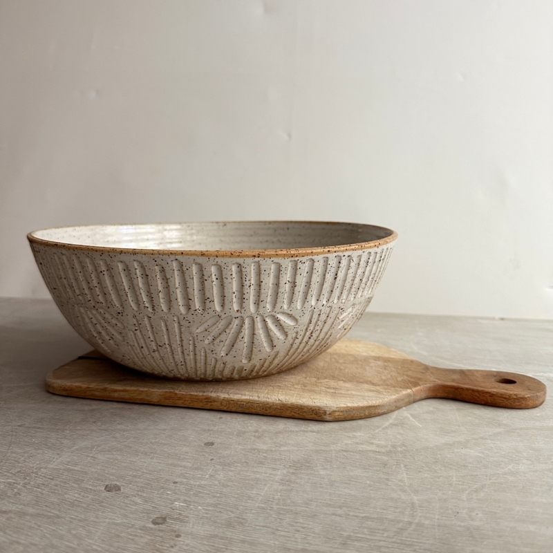 Artisanal Ceramic Serving Bowl Wabi Sabi Drip Glaze Terracotta