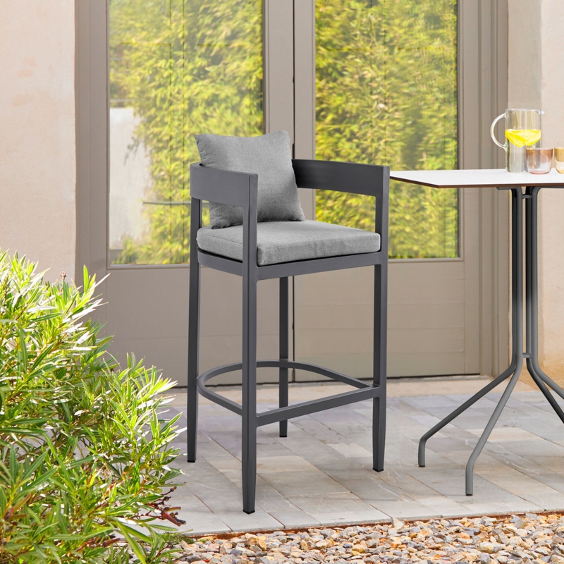 Backless Bar Stool with Square Seat in Monochromatic Gray Metal