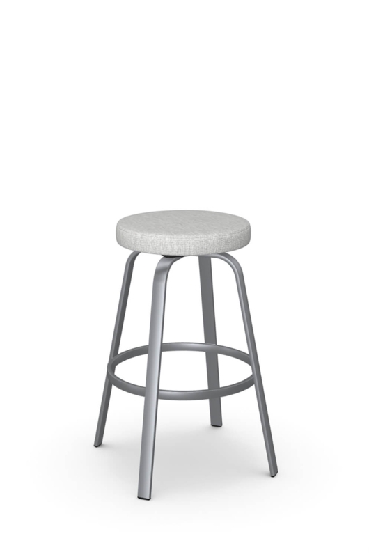 Backless Swivel Bar Stool with Silver Metal Base and Charcoal Seat