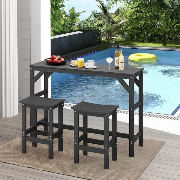 Bar Bistro Set HDPE Plastic Slatted Black Poolside Height