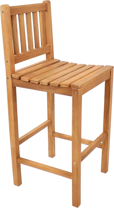 Bar Chair Vertical Slat Back Armless Natural Finish Modern Rustic