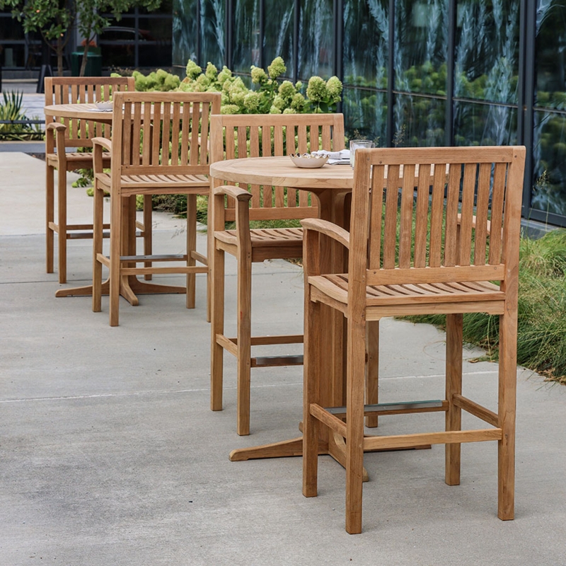 Bar Height Armchair with Contoured Seat Traditional Slatted Patio Seating