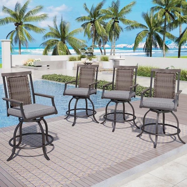 Bar Stool 4-Piece Set with Rattan Backrests and Swivel Base