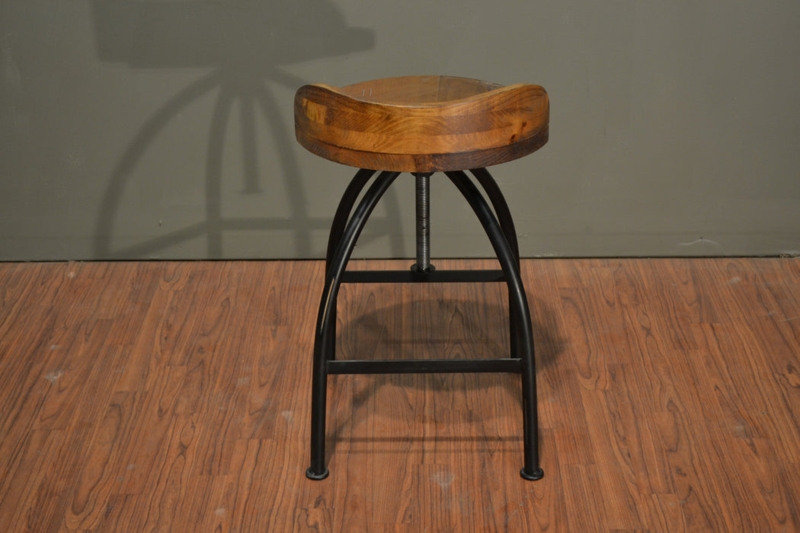 Bar Stool, Adjustable Height Wood Metal Contrast Industrial
