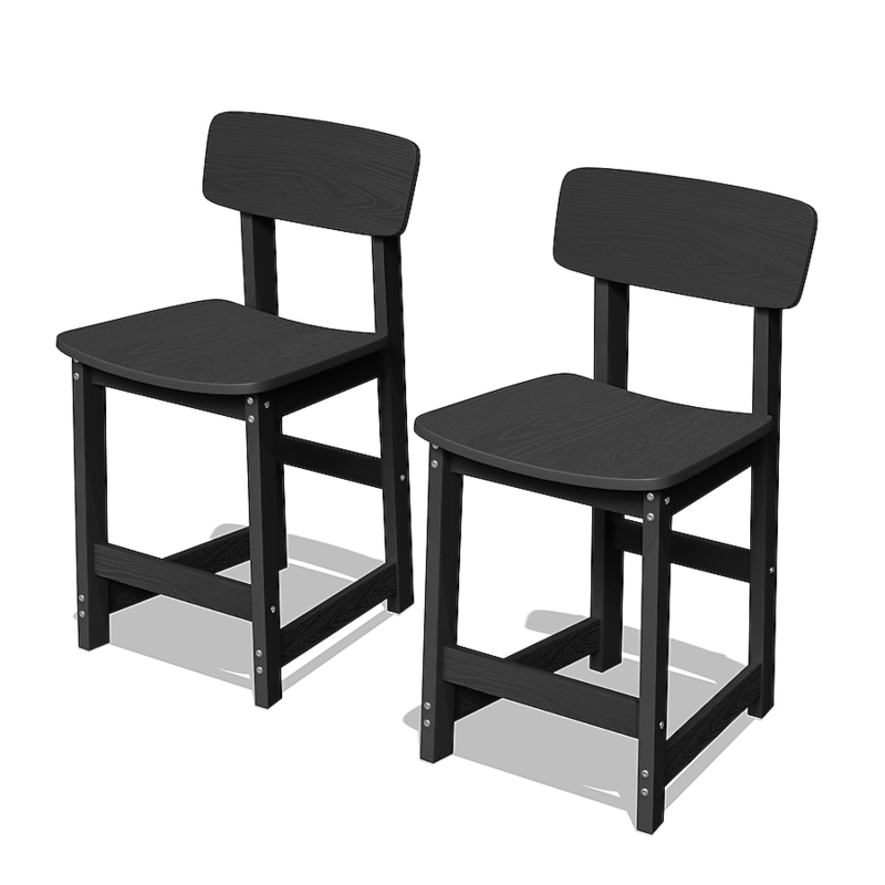 Bar Stool All-Weather HDPE Slatted Back, Durable Coastal Wood Grain Seat