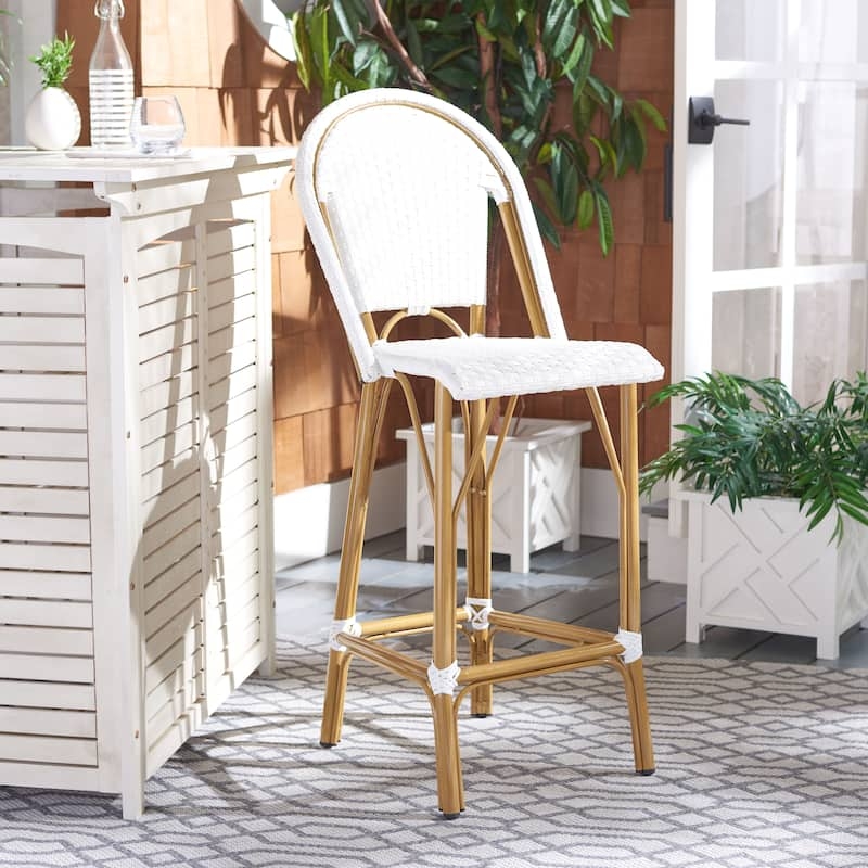 Bar Stool All White Woven Texture Bamboo Style Frame French Bistro