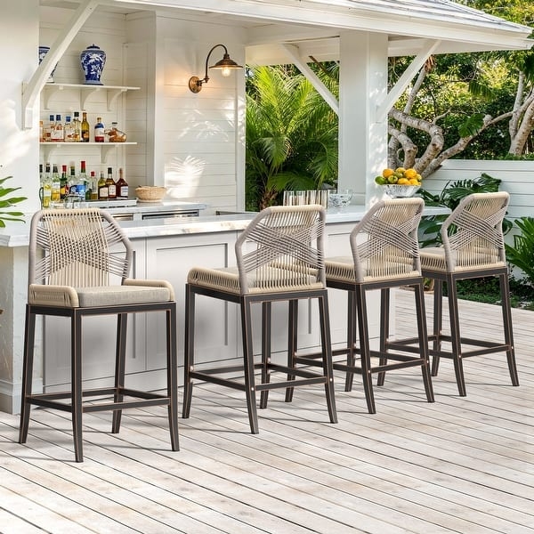 Bar Stool Apricot Brown Twill Woven Arms, Woven Outdoor Counter Stool