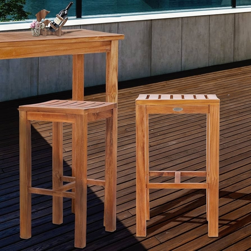 Bar Stool Backless Honey Brown Wood Toned Slatted and Contoured Seat