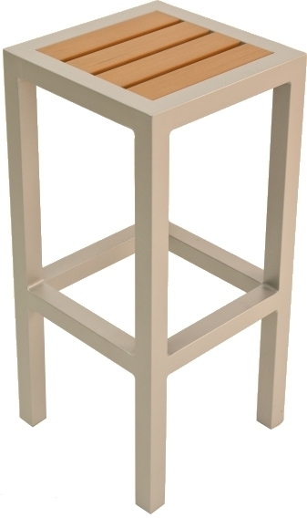 Bar Stool Backless Metal Frame Synthetic Teak Slatted Seat