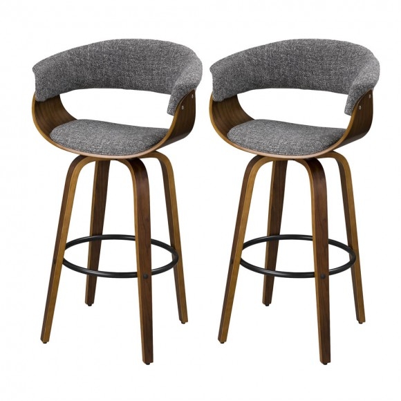 Bar Stool Bentwood Shell Chrome Pedestal Swivel Walnut Finish