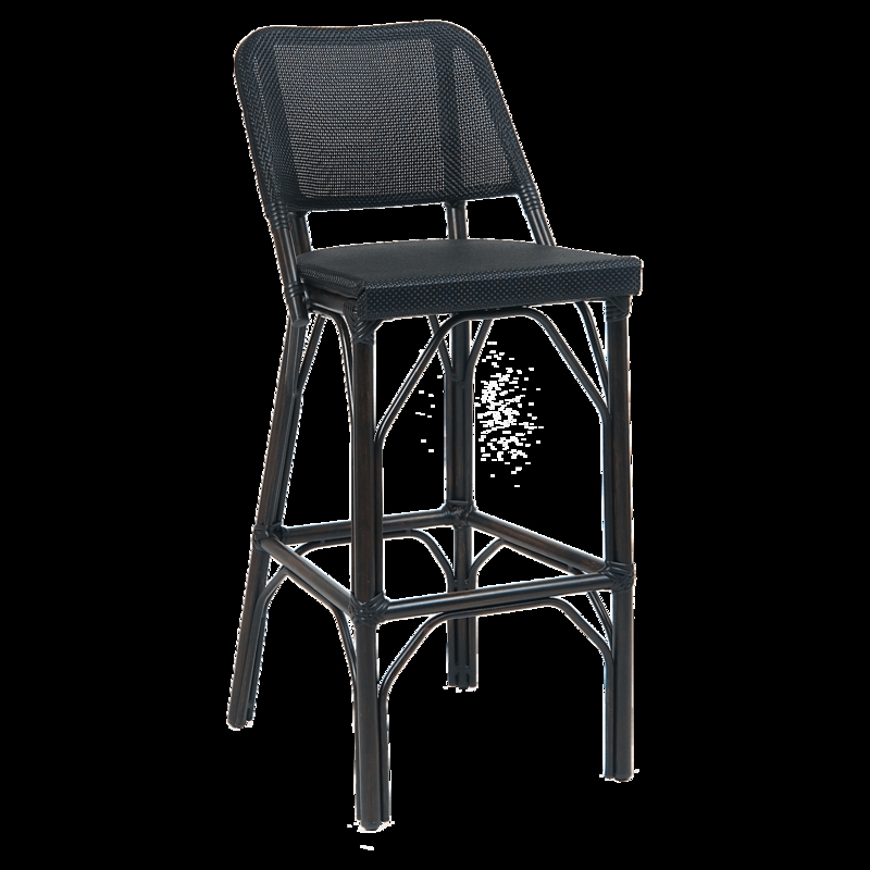 Bar Stool Bistro Silhouette, Dark Walnut & Black Rattan Patio Seating