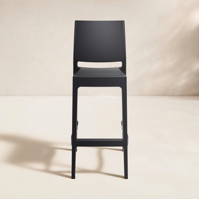 Bar Stool Black Outdoor Slotted Back Narrow Profile Resin Matte