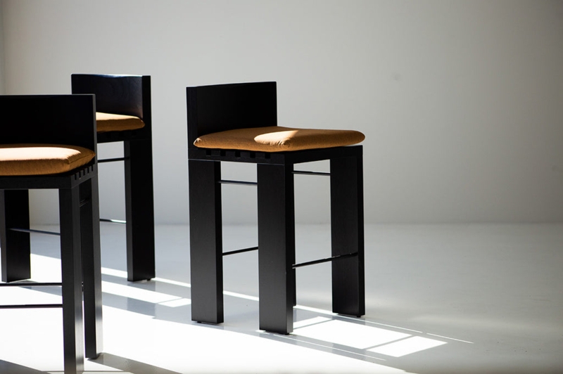 Bar Stool Black Sled Base Woven Cord Seat, Industrial Chic Stools