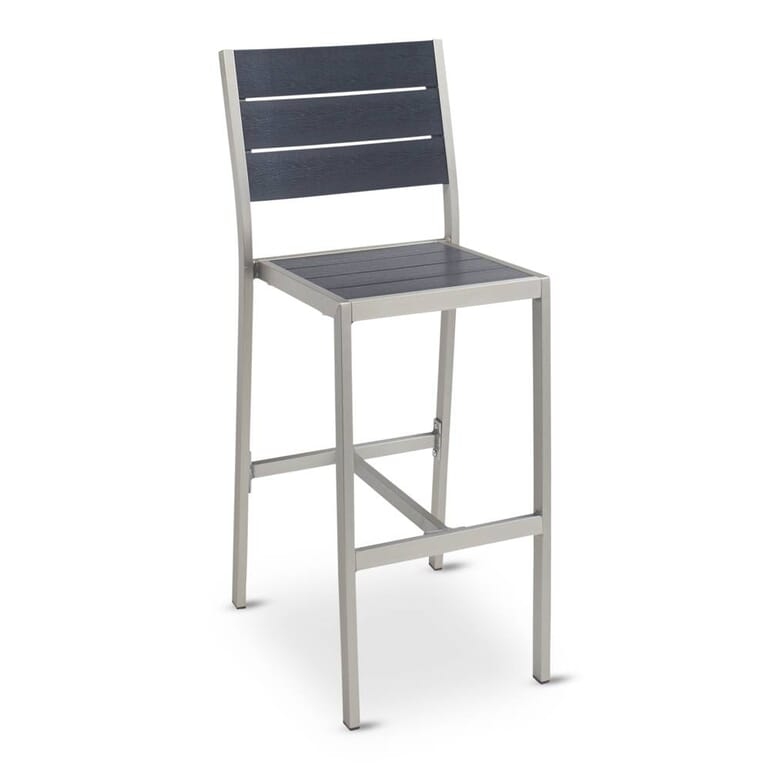 Bar Stool Brushed Aluminum Frame Black Synthetic Wood Slats Outdoor