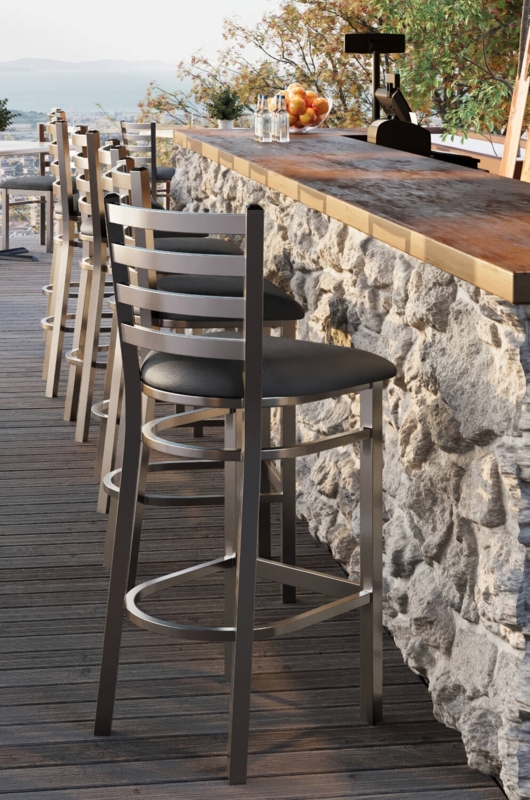 Bar Stool Brushed Metal Finish Ladder Back Modern Industrial Seating