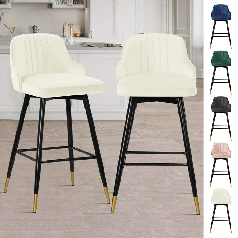 Bar Stool, Channel Tufting White Velvet Pedestal Base Glam