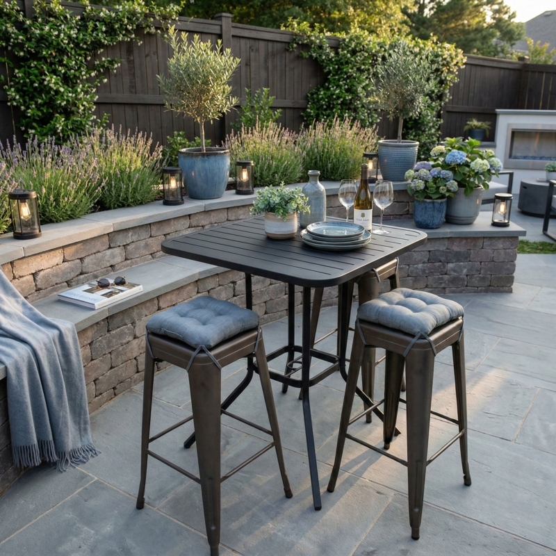 Bar Stool Cushion Graphite Grey Square Fabric with Corner Ties