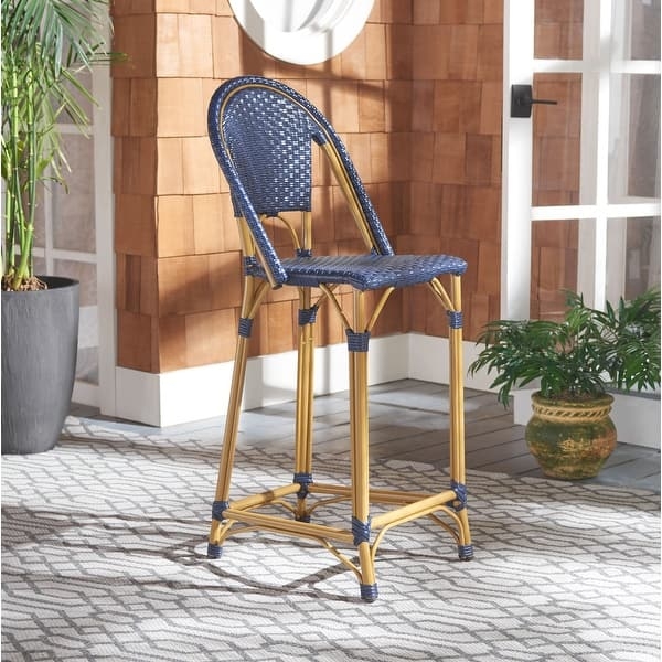 Bar Stool French Bistro Style Bicolor Chevron Weave Bamboo Frame