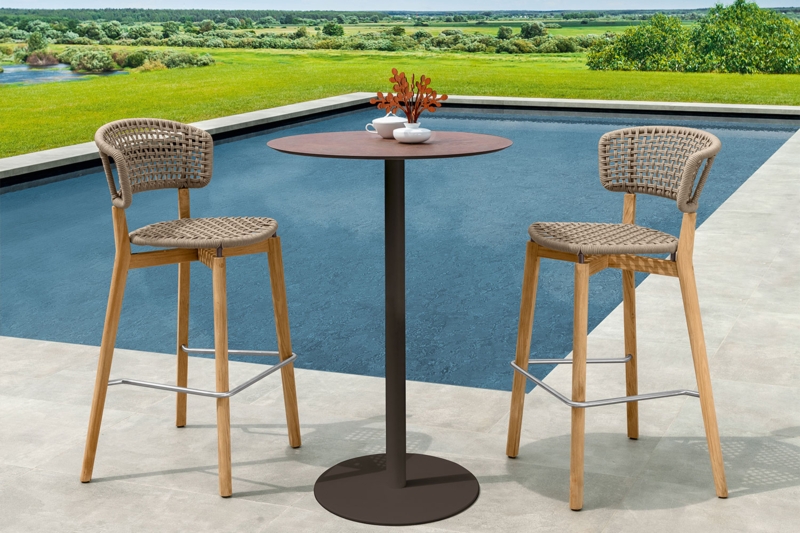 Bar Stool Gray Woven Rope Curved Back Contemporary