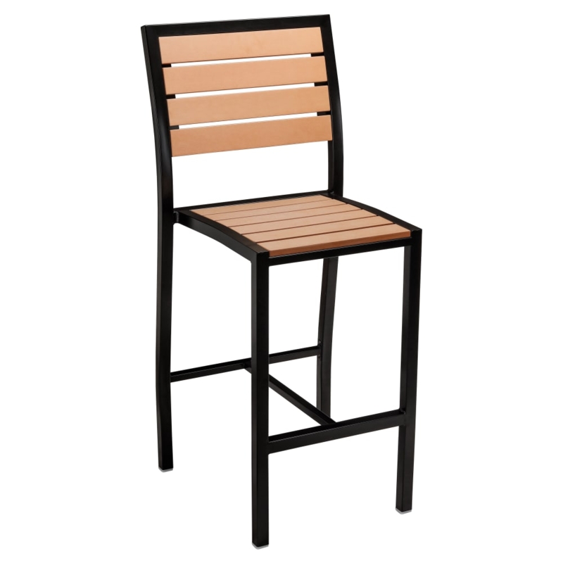 Bar Stool Heavy Duty Frame, Slatted Teak Finish Durable Sturdy Chair