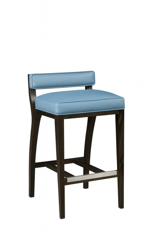 Bar Stool Low Back Cobalt Blue Upholstery Tapered Black Legs