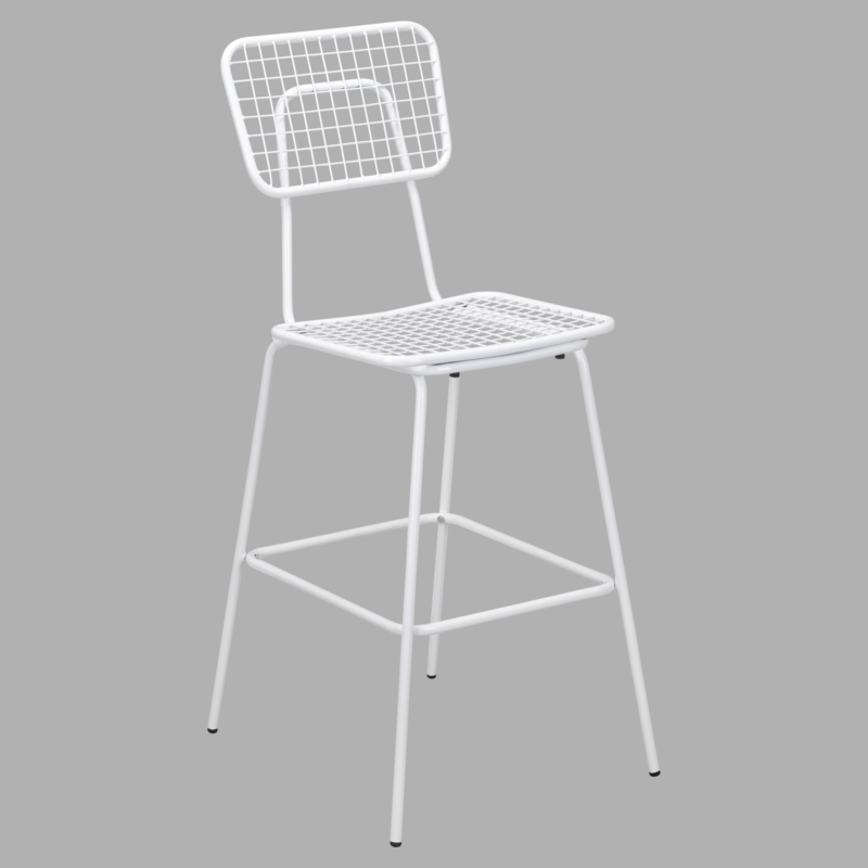 Bar Stool Metal Curved Backrest Slatted Seat Minimalist Design