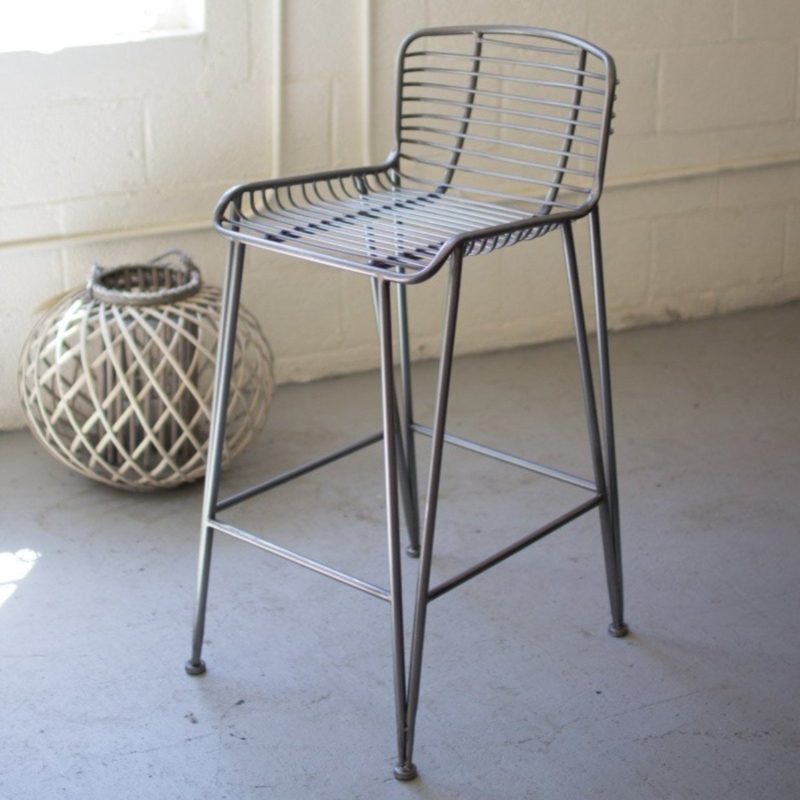 Bar Stool Minimalist Industrial Ribbed Metal Design Gunmetal Finish
