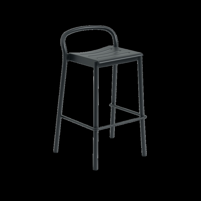Bar Stool Minimalist Linear Steel Slatted Seat Matte Black Finish