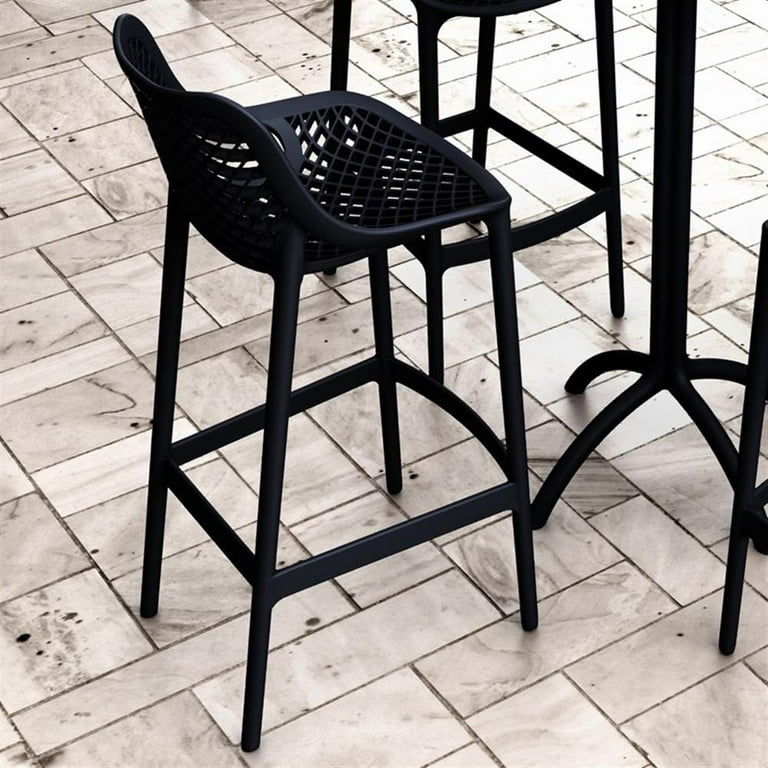 Bar Stool Molded Polypropylene, Sleek Matte Black Low Back Patio Seating