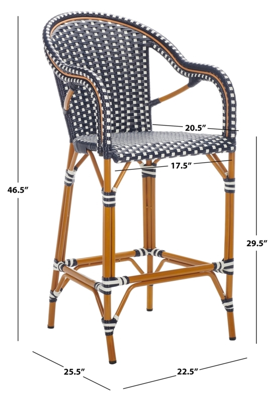 Bar Stool Navy White Diamond Weave Bamboo Inspired Frame Curved Back